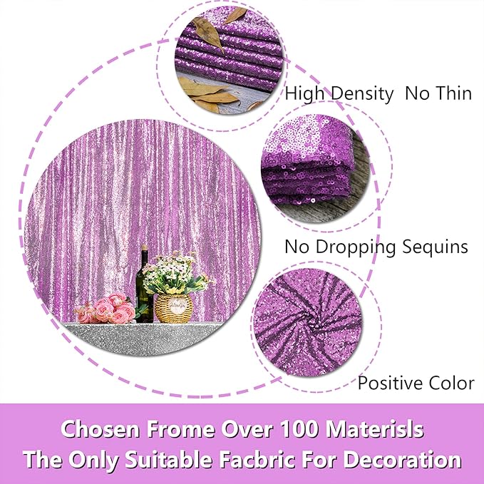 4FTx8FT Lavender Sequin Curtains 2 Panels Sparkly Background Drapes - Image 5