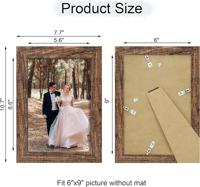6x9 Picture Frame Set of 4, High Definition Real Glass Rustic Wood Frame - Image 4
