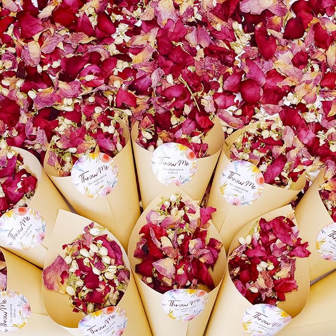 20+ Cups Mix Real Rose Petals Biodegradable Wedding Confetti, 2 QT of Pink Red by Koceko