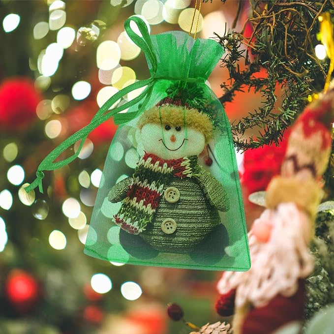 50 Pcs 3x4 Inch Christmas Green Organza Bags, Mesh Bags Drawstring Small Pouch - Image 6