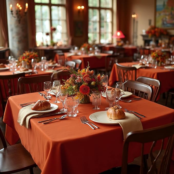 sancua Thanksgiving Square Tablecloths 54x54 Inch Rust, 2 Pack Fabric Fall - Image 3