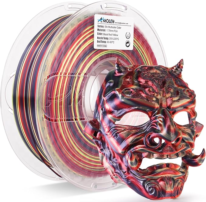 AMOLEN Silk PLA 3D Printer Filament, Shiny Multicolor Rainbow PLA Filament by AMOLEN