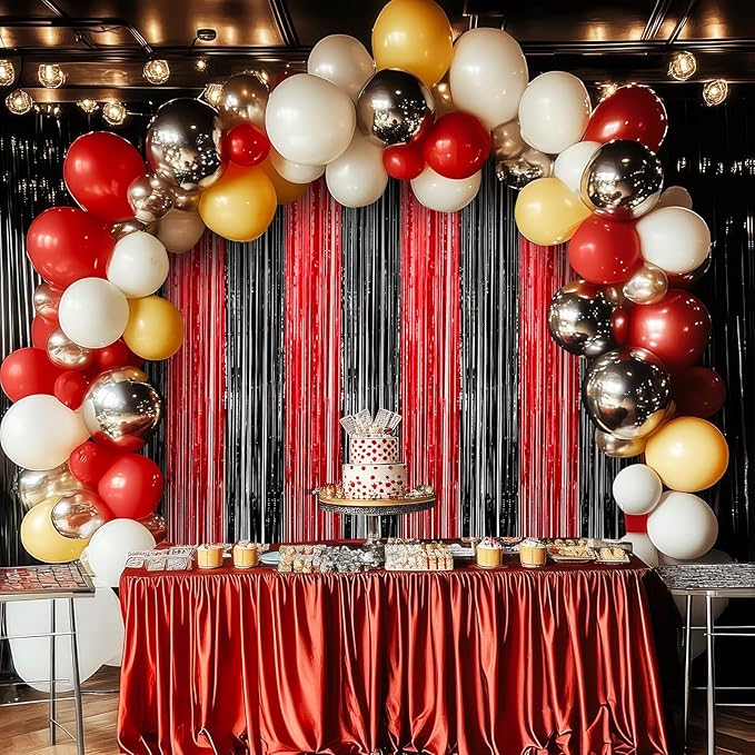 RUBFAC 2 Pack Red and Black Backdrop Party Decorations Tinsel Foil Fringe - Image 4