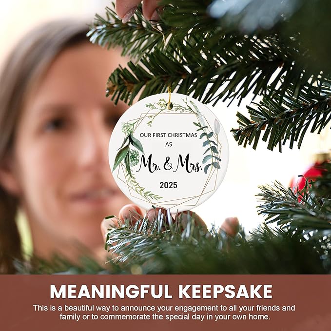 Wedding Gifts for Couples 2025, Our First Christmas Married Ornaments Ceramic - Image 5