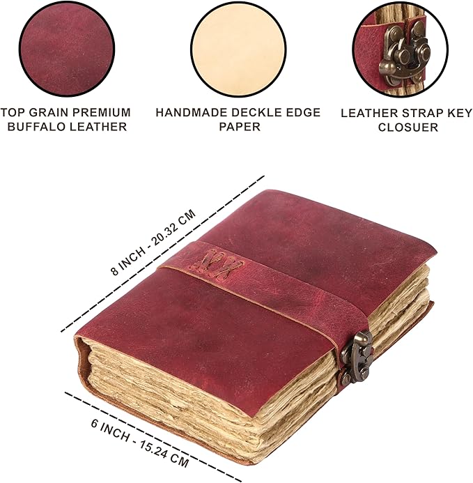 Vintage Leather Journal Handmade Buffalo Non-Refillable Deckle Edge Paper – - Image 7