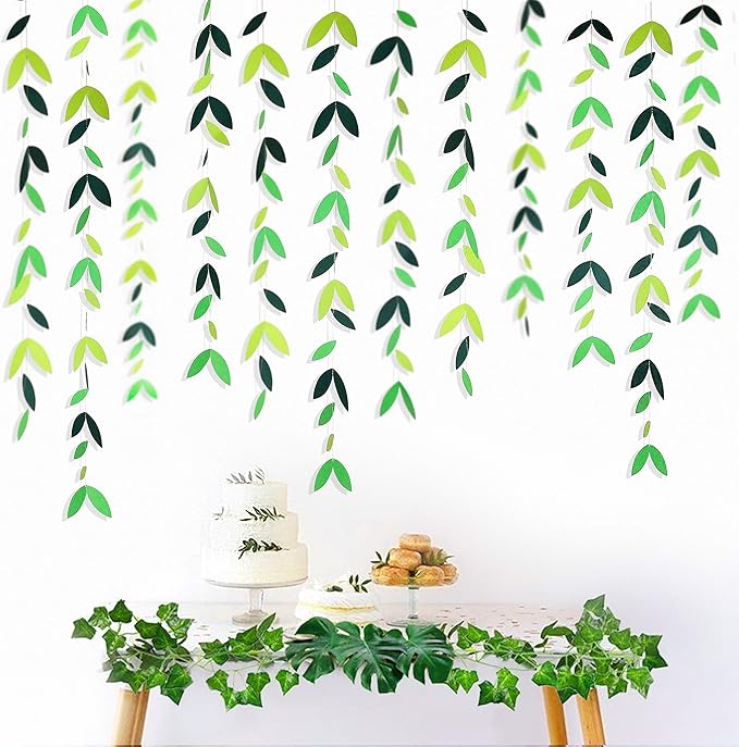 52 Ft Spring Summer Theme Green Paper Leaf Garland Hanging Leaves Streamer - Image 4