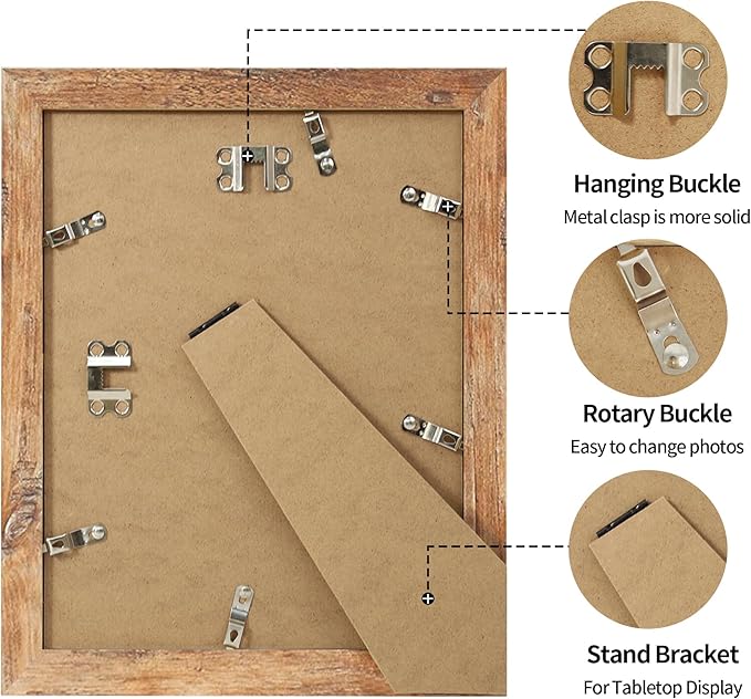 8.5x11 Picture Frame Set of 4, High Definition Real Glass Rustic Brown Frame - Image 5