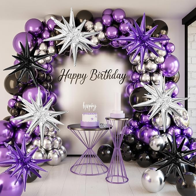 Black Purple Silver Star Balloons - Image 3