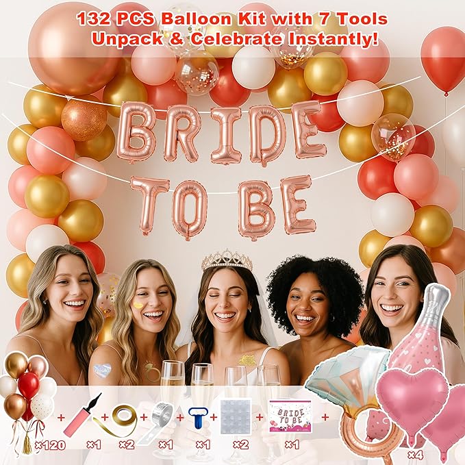 168PCS Bridal Shower Decorations Kit – Rose Gold Bachelorette Party Supplies - Image 3