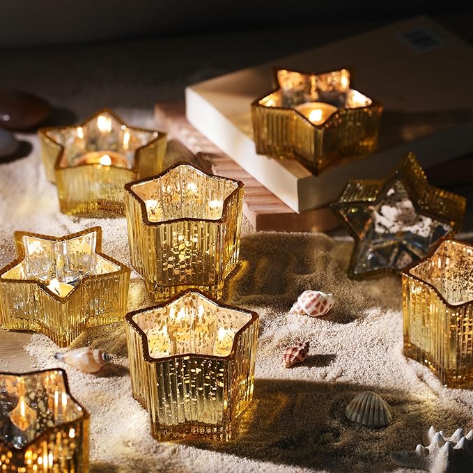 Letine 10pcs Gold Ribbed Candle Cups – Assorted Height Tea Light & Votive by LETINE