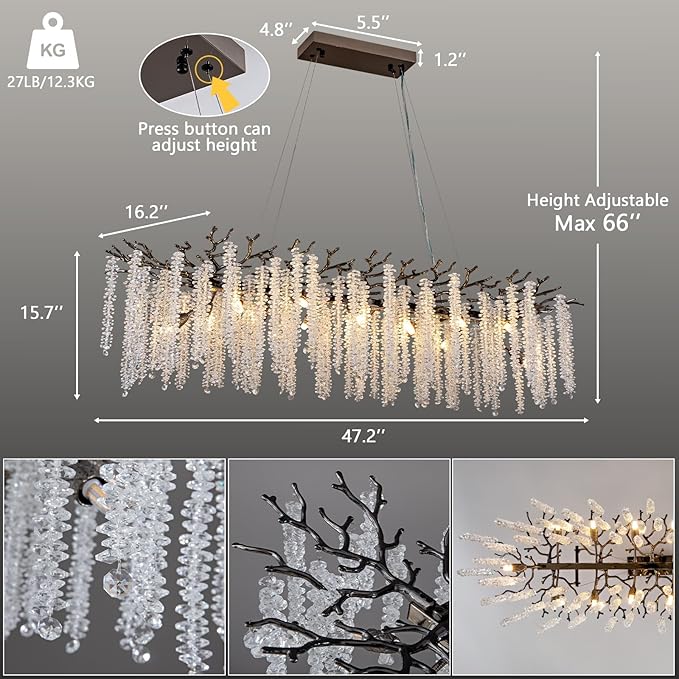YUYI Black Crystal Chandelier, Modern 47.2" Rectangular Chandeliers - Image 2