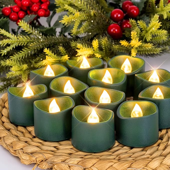 Homemory 24Pcs Green Tea Lights Battery Operated, Flameless Flickering Green - Image 3