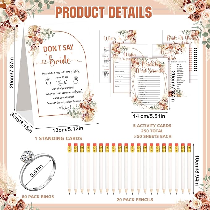 Estune 331 Pcs Bridal Shower Games Supplies, 5 Sets 250 Pcs Wedding Cards 1 Put - Image 3