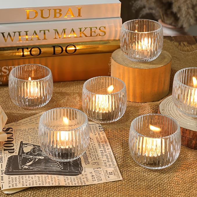 Set of 6 Ribbed Glass Votive Candle Holders, and Home Decor - Image 7