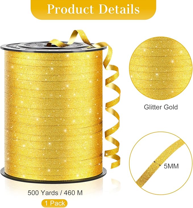 500 Yards Glitter Gold Curling Ribbon-Balloon String-Balloon Ribbon Shiny Roll - Image 2