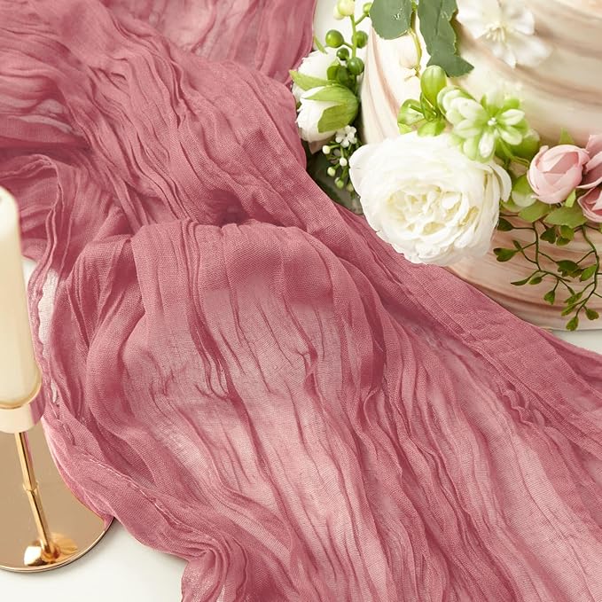 8 Pack 10Ft Table Runner 35x120 inch Dusty Rose Boho Gauze Table Cheese Cloth - Image 7