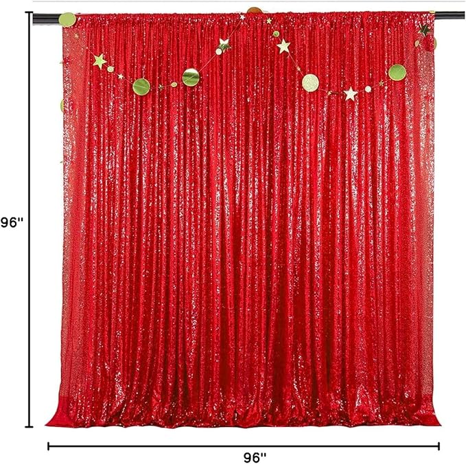 Red Sequin Backdrop Curtain 8FTX8FT 1 Panel Christmas Party Backdrop Curtains - Image 8