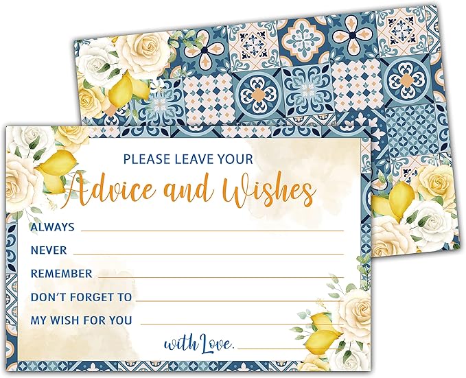 Mediterranean Lemon Advice and Wishes Cards, Mr and Mrs, Bride Shower, Wedding by Levitatinyear