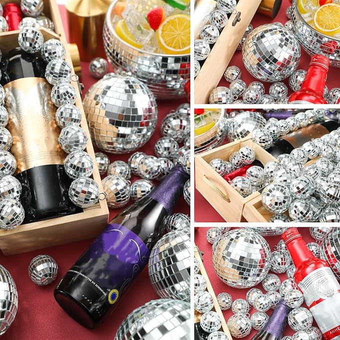 Funtery 100 Pcs Mirror Disco Balls Bulk Assorted Silver Hanging Disco Ball Decor - Image 2