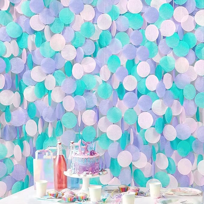 205 Ft Teal Purple Party Decorations Big Circle Dot Backdrop Garland Tissue by pinkblume