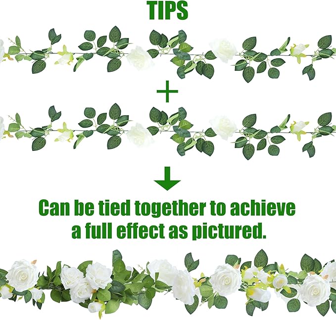 Sggvecsy 2Pcs 15.5Ft Artificial Rose Vine Fake Flower Garland Floral Garland - Image 7