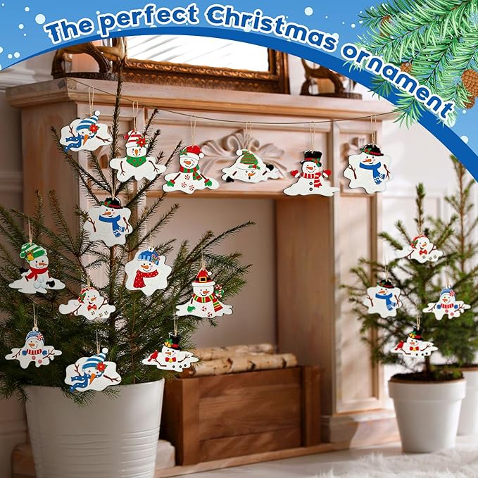 Suzile 36 Pcs Christmas Wooden Ornaments Melting Snowman Style Hanging Decor - Image 6