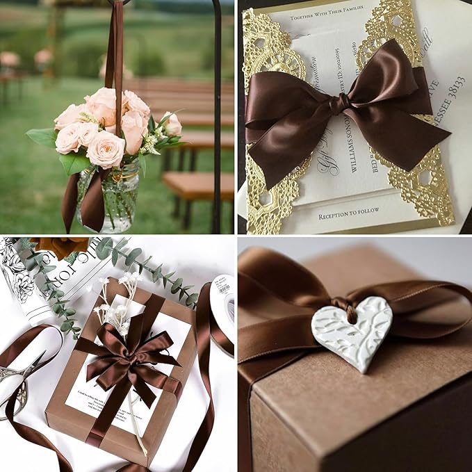 1-1/2" x 50 Yards Brown Satin Ribbon Single Faced Fabric Ribbons - Image 5