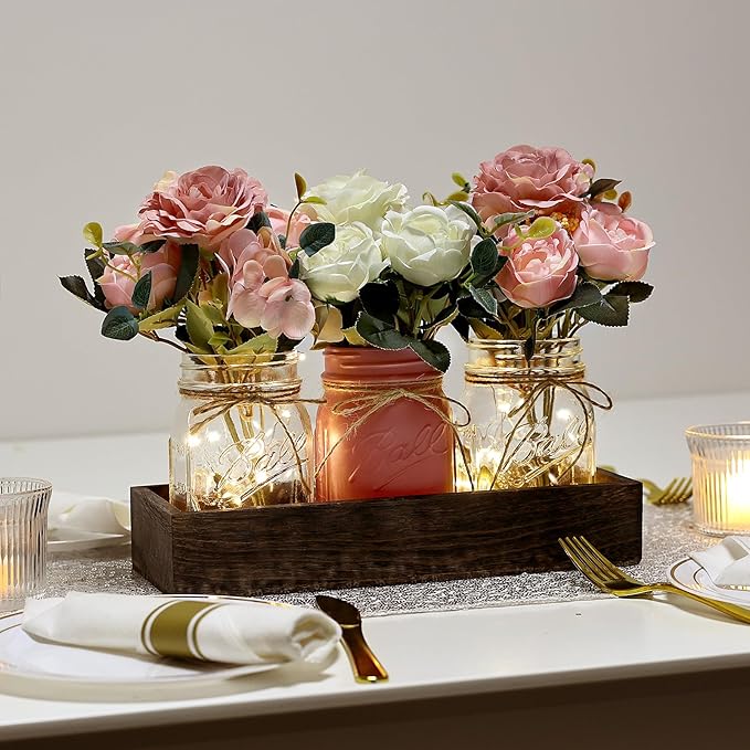 Mason Jar Lights Centerpiece for Table, Mason Jar Centerpiece Decor for Dining - Image 3