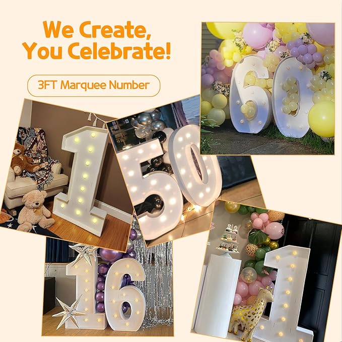 Marquee Numbers 3 Feet Tall Large Light Up Numbers 8th 18th 80th Birthday - Image 6
