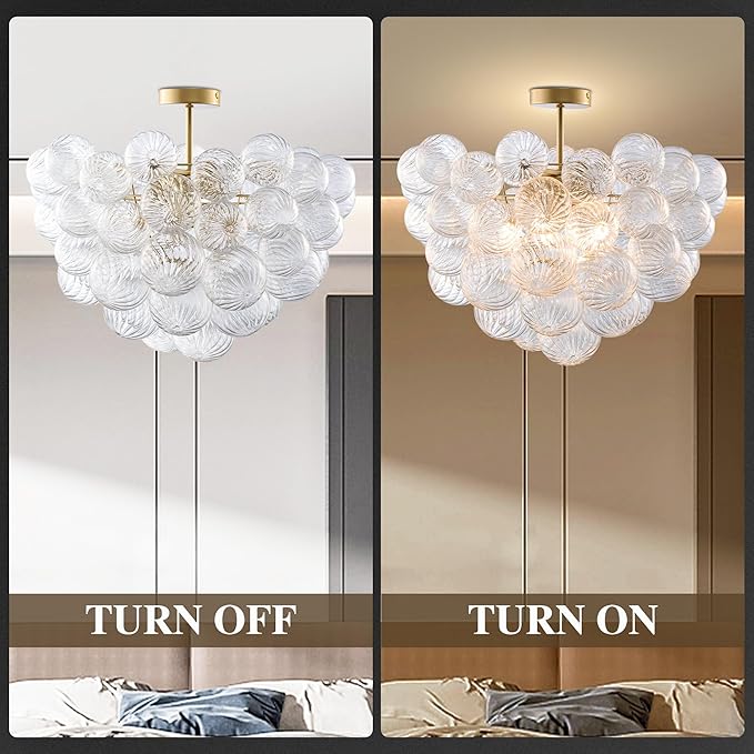 Bubble Ball Semi Flush Mounting Ceiling Light Fixtures, Dia 20 inch Gold and - Image 2