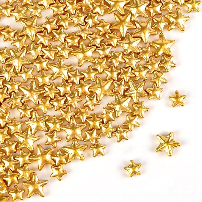 Gold Star Sprinkles for Cake Decorating, Edible Star Sugar Candy, Mix Size by Joyvitas