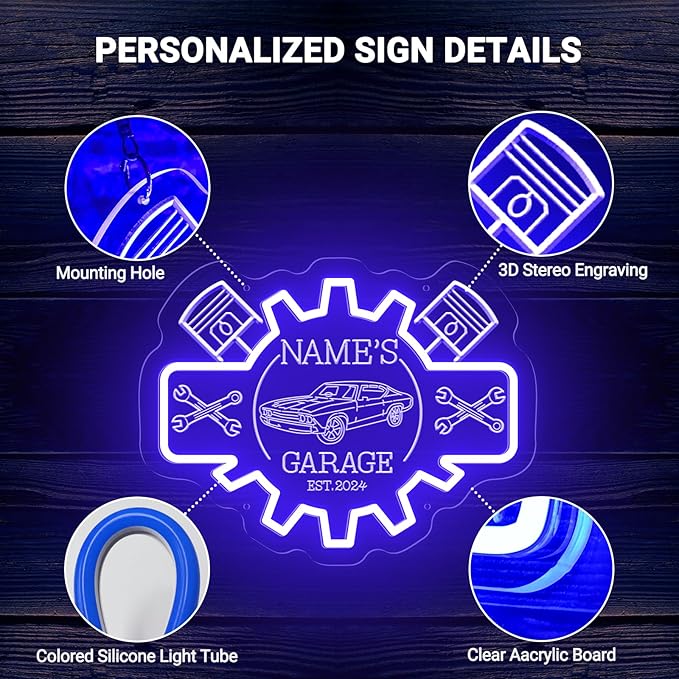 Custom Garage Neon Sign for Wall Decor, Personalized LED Garage Name Signs for - Image 5