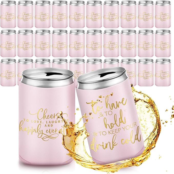 50 Pieces Pink Rose Wedding Can Cooler Bulk Engagement Party Favors by Qinyoung