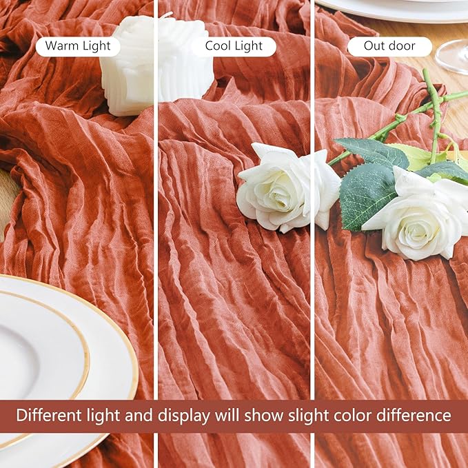 Asee'm Cheesecloth Table Runner 120 Inches Long Terracotta Boho Gauze Cheese - Image 5