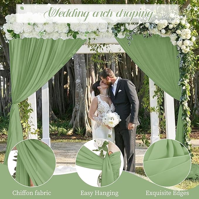 Wedding Arch Drapes, 4 Panels 28" x 20ft Sage Green Sheer Chiffon Curtains - Image 2