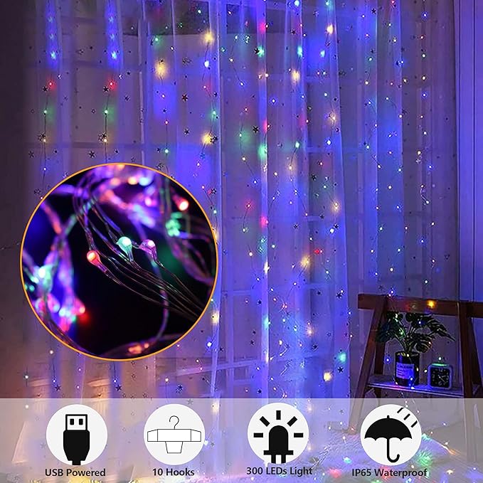 HOME LIGHTING Window Curtain String Lights, 300 LED 8 Lighting Modes Fairy - Image 2