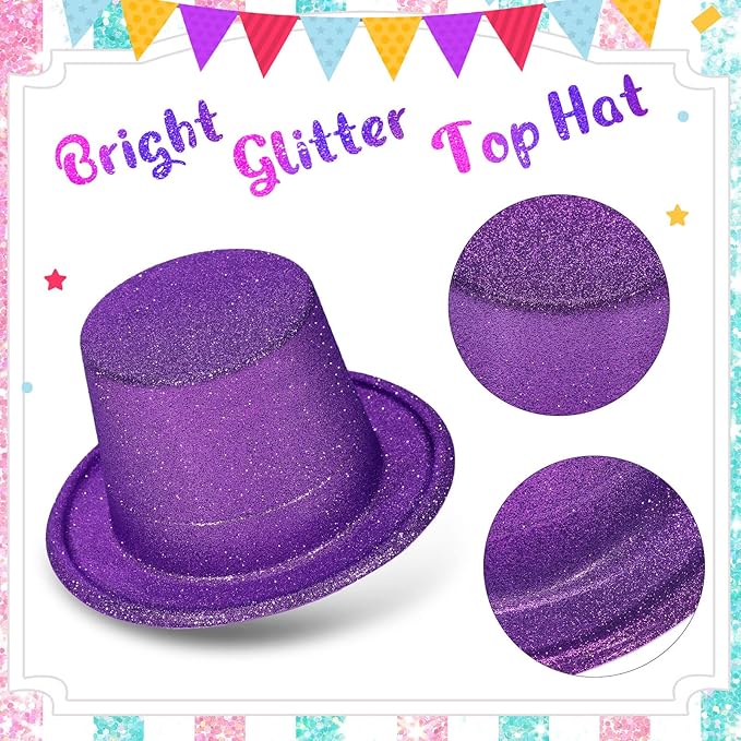 Handepo 12 Pack Bright Glitter Top Hat Mini Fun Party Hats - Image 3