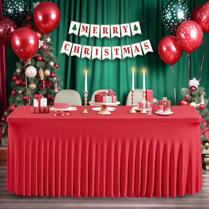 Wish Care 2 Pack Red Spandex Table Clothes - Image 5