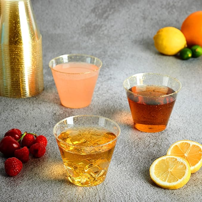FOCUSLINE 9 oz Gold Plastic Cups, Disposable Clear Fancy Hard Plastic Cups - Image 5