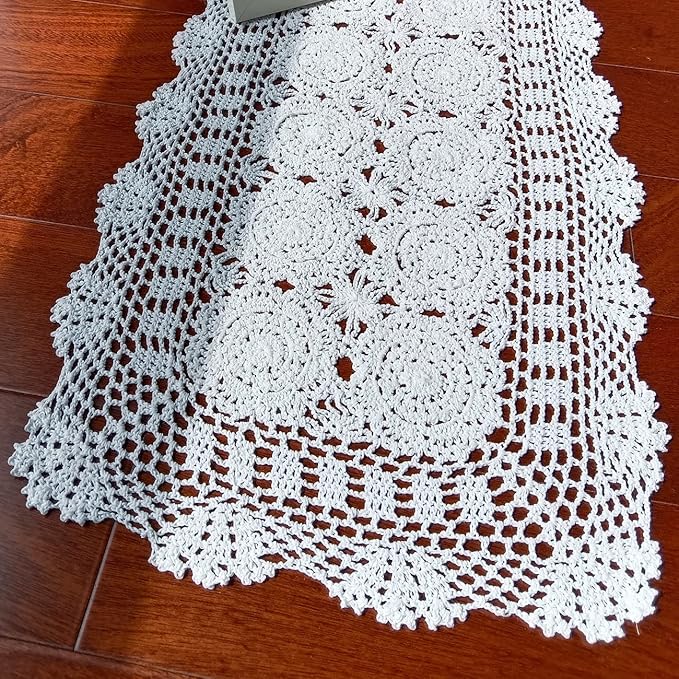 Phantomon Lace Table Runner Rectangular Table Cover Cloth Handmade Crochet - Image 4