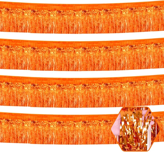 4 Pack 10 Feet Orange Foil Fringe Garland Metallic Tinsel Streamers Banner Wall by Ferwzsr