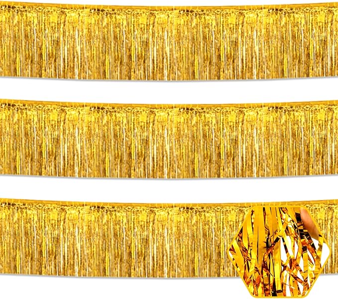 3 Pack 10 Long Gold Metallic Foil Fringe Garland Wall Hanging Tassle Banner by Ferwzsr