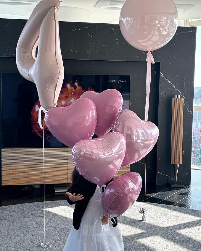 Pink Heart Balloons, 18Inch Pearl Pink Helium Polyester Film Balloon - Image 3