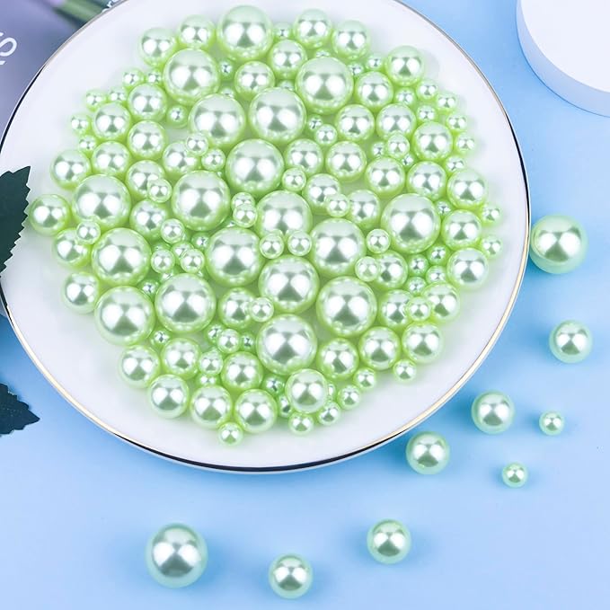 150Pcs Light Green Polished No Hole Faux Pearl Beads - Image 3