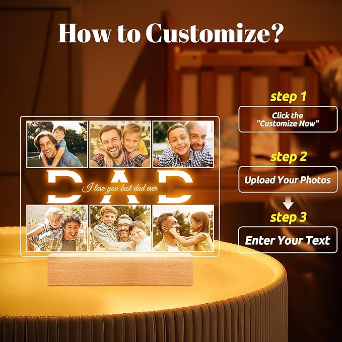 Personalized Birthday Gifts for Dad from Daughter Son, Custom Picture Frames - Image 3