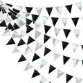 Black and Silver Party Decorations Triangle Pennant Banner Flag Metallic Fabric by pinkblume