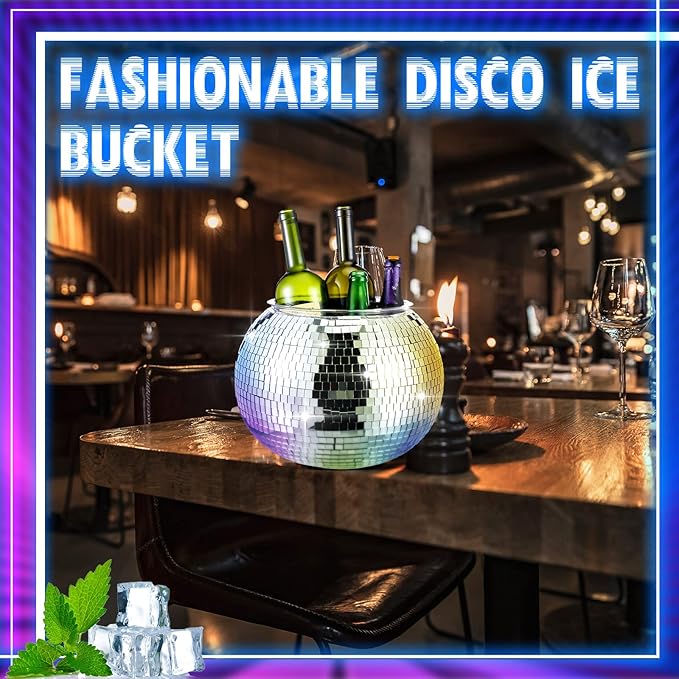 Hoolerry 11L Disco Ball Ice Bucket Mirror Silver Disco Party Champagne Bowl Cup - Image 6