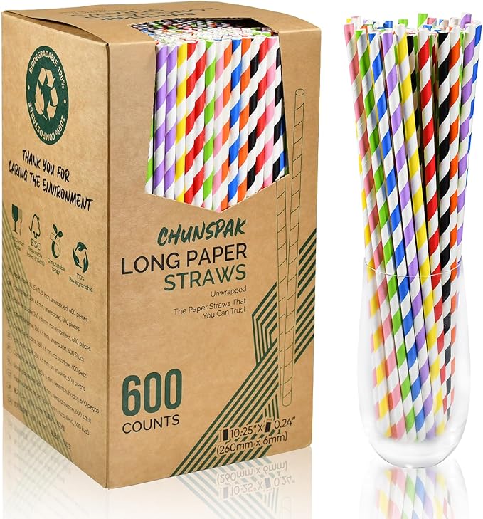 10 inch Long Disposable Paper Straws Bulk by chunspak