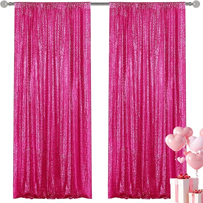 Fuchsia Sequin Backdrop Curtain 2 Pieces 2FTx8FT Glitter Photography Backdrop by Unknown
