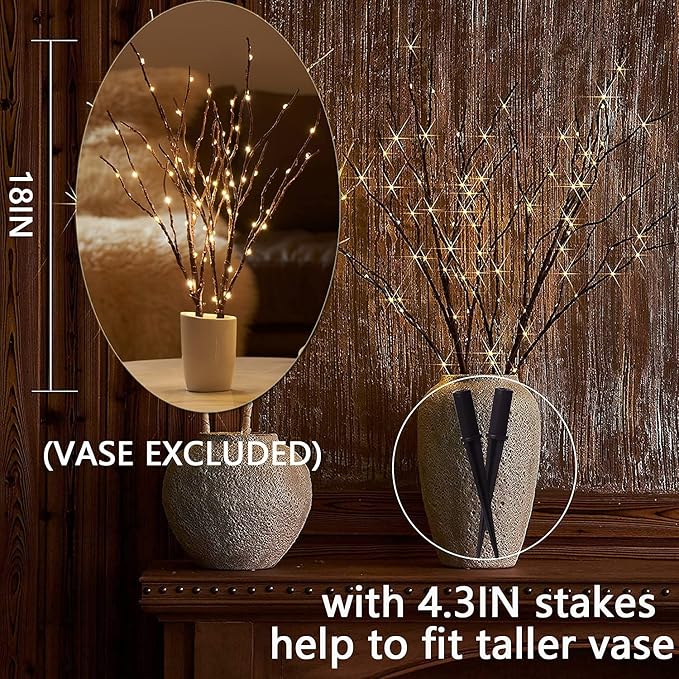 Fudios Lighted Branches with Timer 70 LED Fairy Lights 18in Battery Operated - Image 6